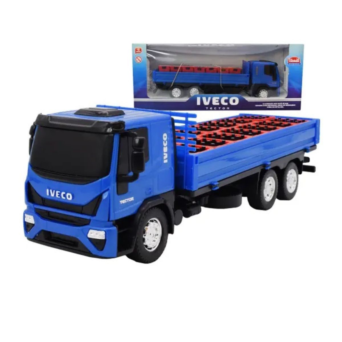 Brinquedo Caminhão De Bebidas Iveco Dropside Azul - Usual Brinquedo Caminhão De Bebidas Iveco Dropside Azul - Usual